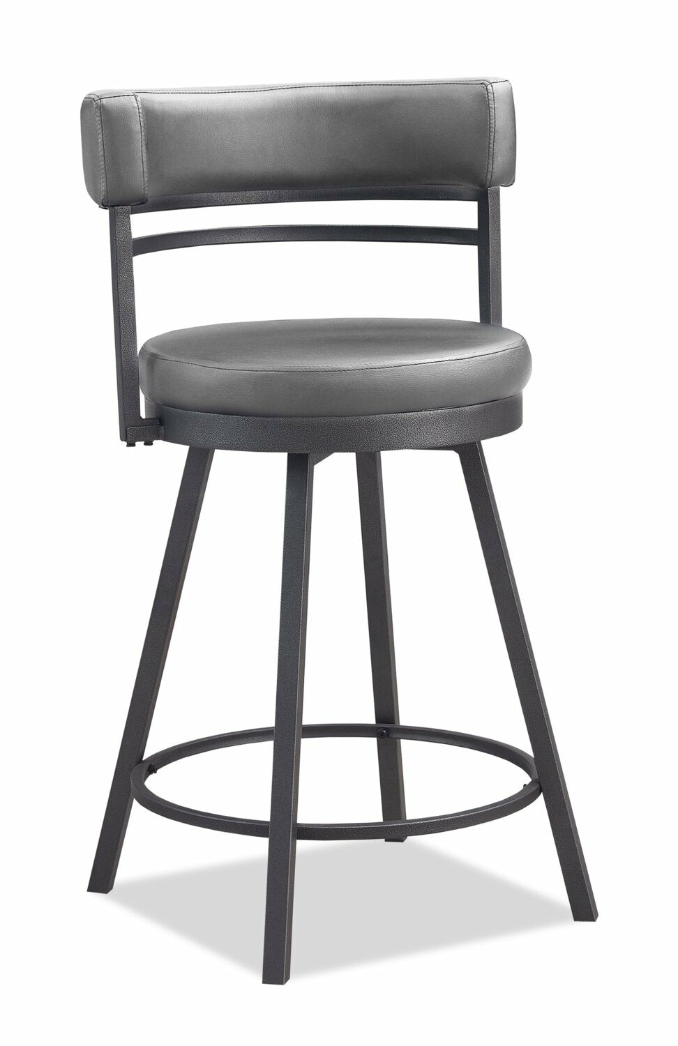 Mila Barstool With Swivel Seat, Vegan Leather Fabric, Metal – Grey Bar Stools