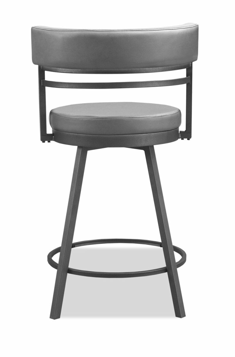 Mila Barstool With Swivel Seat, Vegan Leather Fabric, Metal – Grey Bar Stools