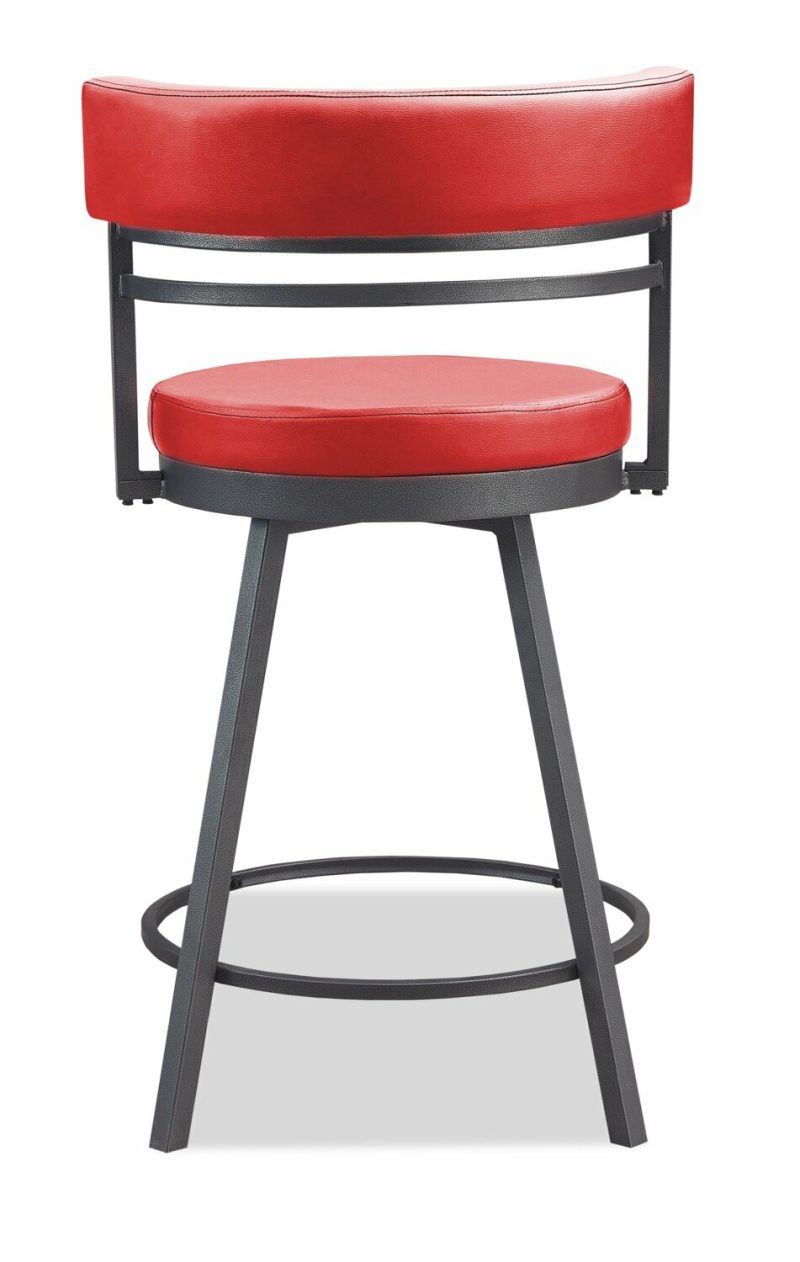 Mila Barstool With Swivel Seat, Vegan Leather Fabric, Metal – Red Bar Stools