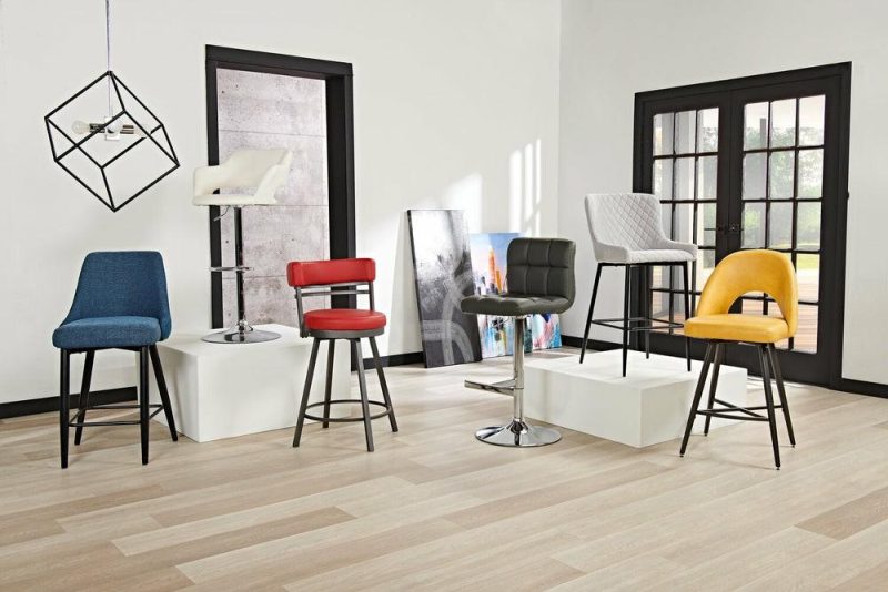 Mila Barstool With Swivel Seat, Vegan Leather Fabric, Metal – Red Bar Stools