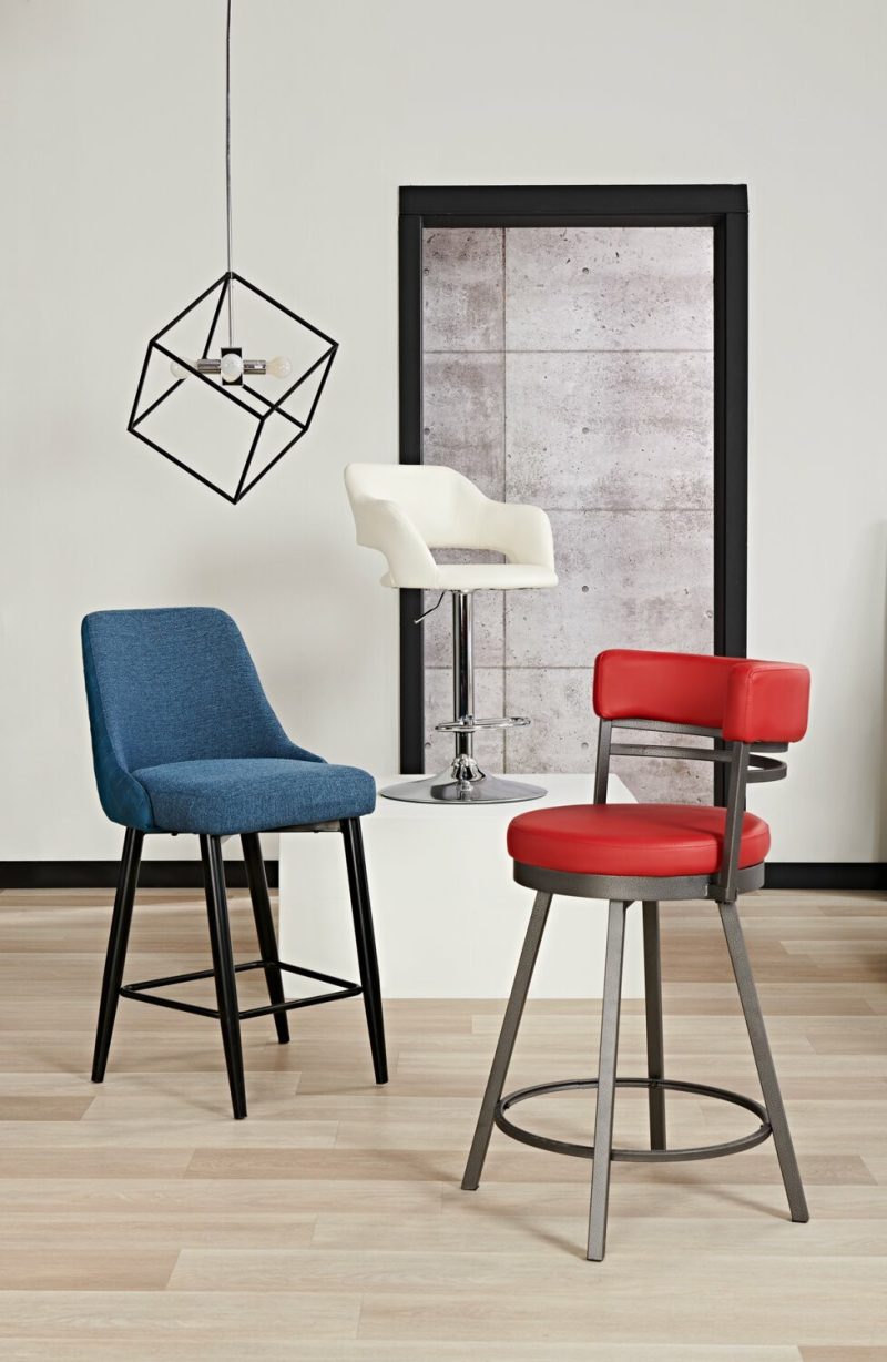 Mila Barstool With Swivel Seat, Vegan Leather Fabric, Metal – Red Bar Stools