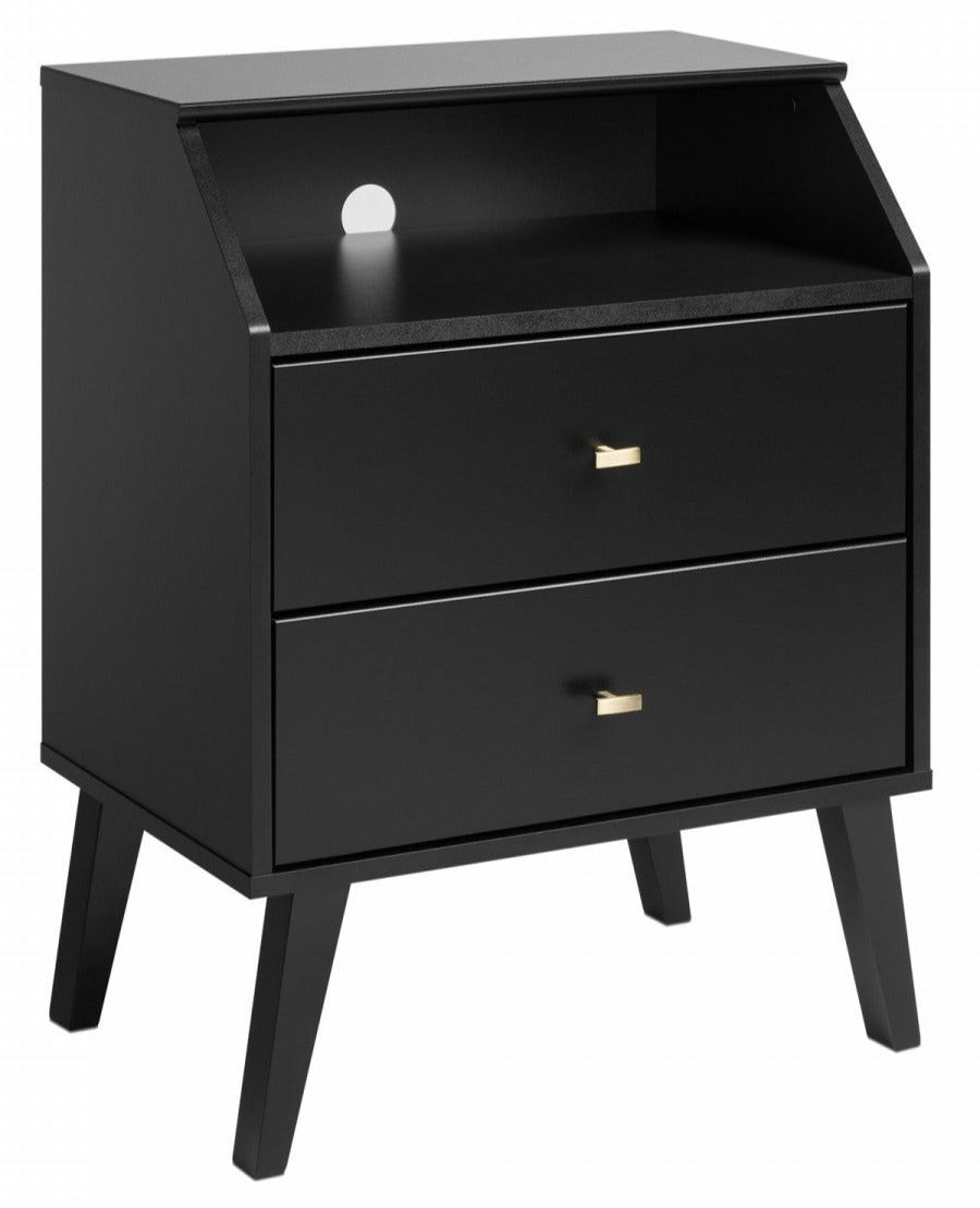 Milo 2-Drawer Shelf Nightstand – Black Bedroom