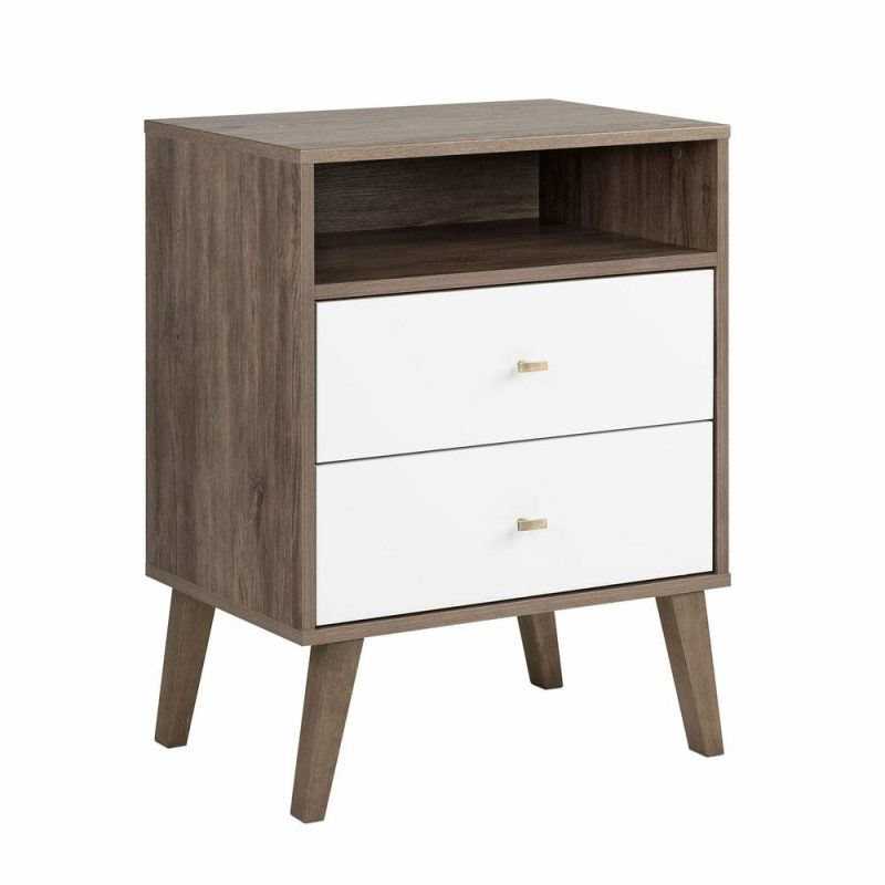 Milo 2-Drawer Tall Nightstand – Drifted Grey/White Bedroom