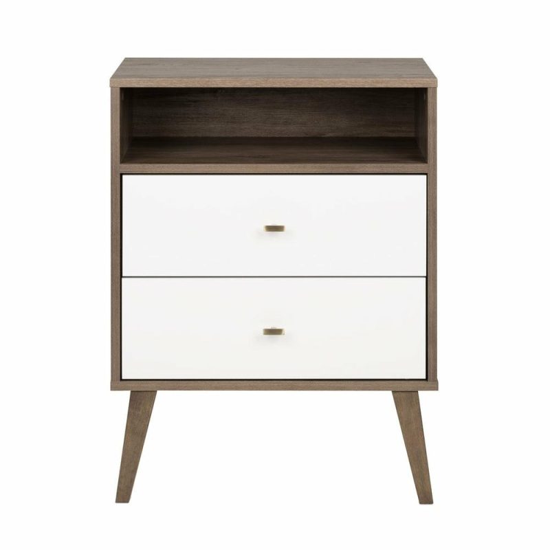 Milo 2-Drawer Tall Nightstand – Drifted Grey/White Bedroom