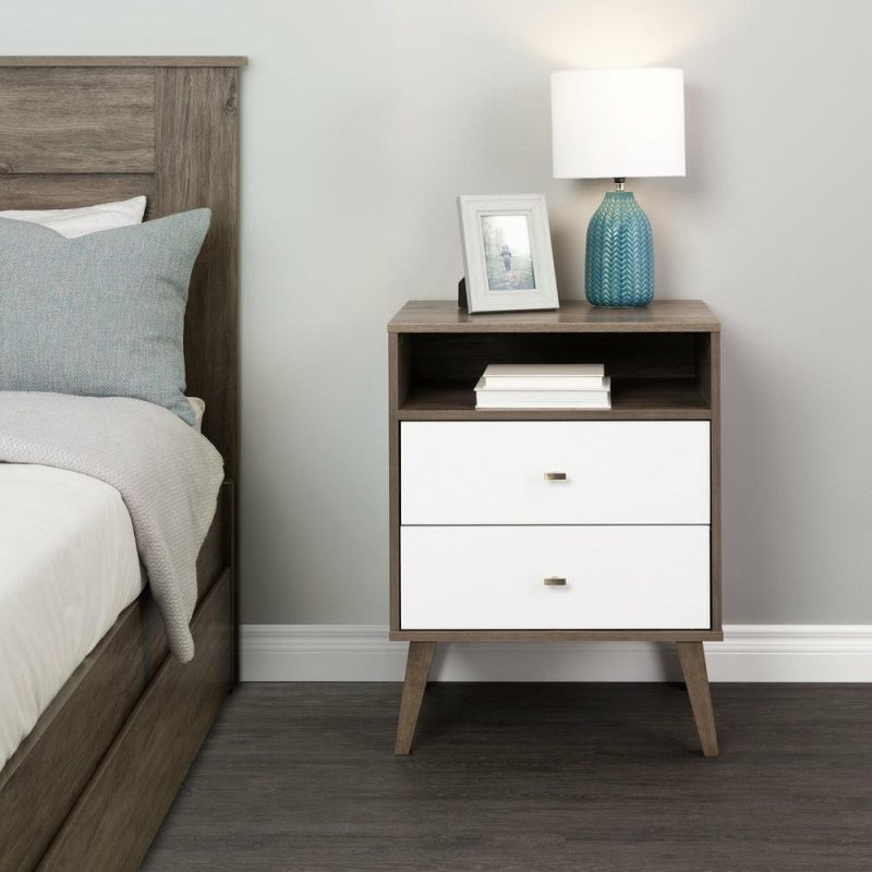 Milo 2-Drawer Tall Nightstand – Drifted Grey/White Bedroom