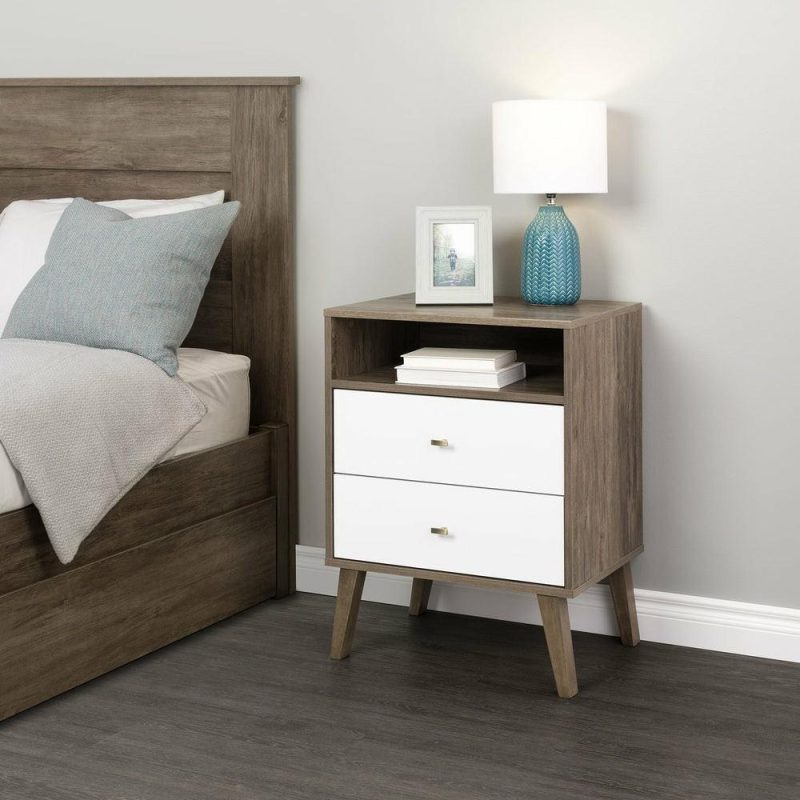 Milo 2-Drawer Tall Nightstand – Drifted Grey/White Bedroom