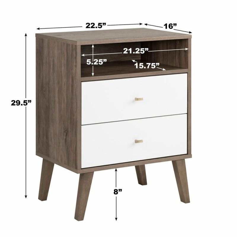 Milo 2-Drawer Tall Nightstand – Drifted Grey/White Bedroom