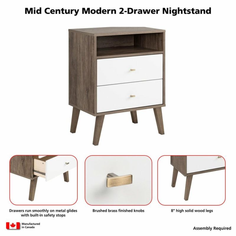 Milo 2-Drawer Tall Nightstand – Drifted Grey/White Bedroom