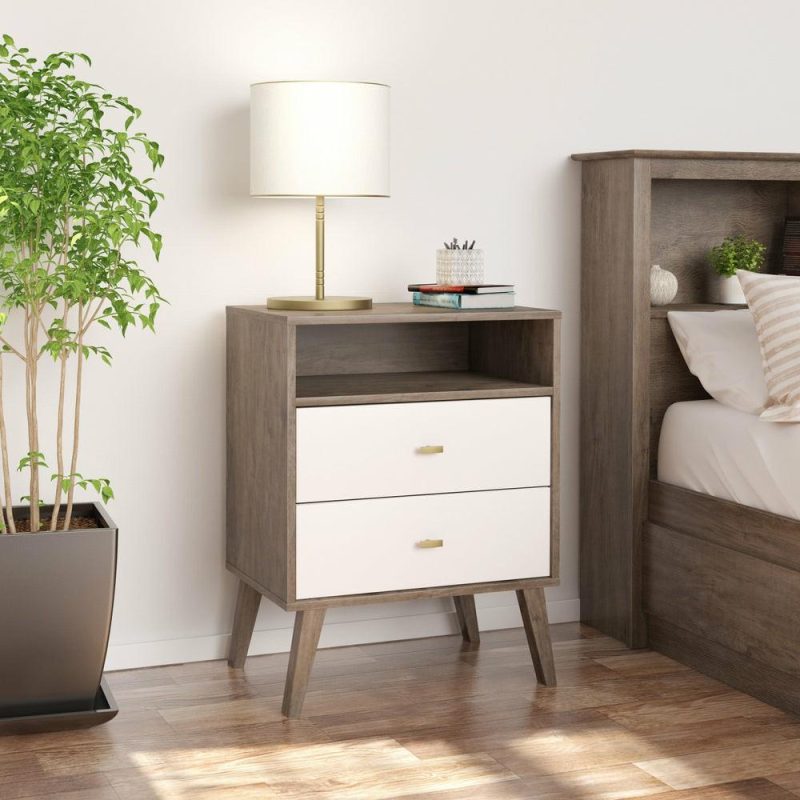 Milo 2-Drawer Tall Nightstand – Drifted Grey/White Bedroom