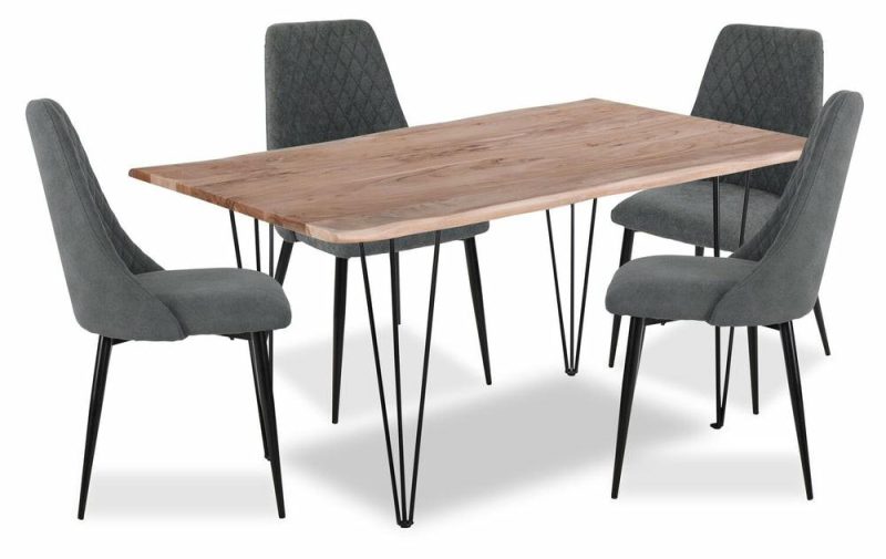 Miya 5Pc Dining Set With Table & 4 Chairs, Live Edge, Acacia Wood, Metal, 60″W – Charcoal Dining Room