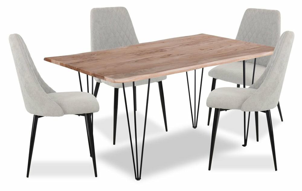 Miya 5Pc Dining Set With Table & 4 Chairs, Live Edge, Acacia Wood, Metal, 60″W – Grey Dining Room