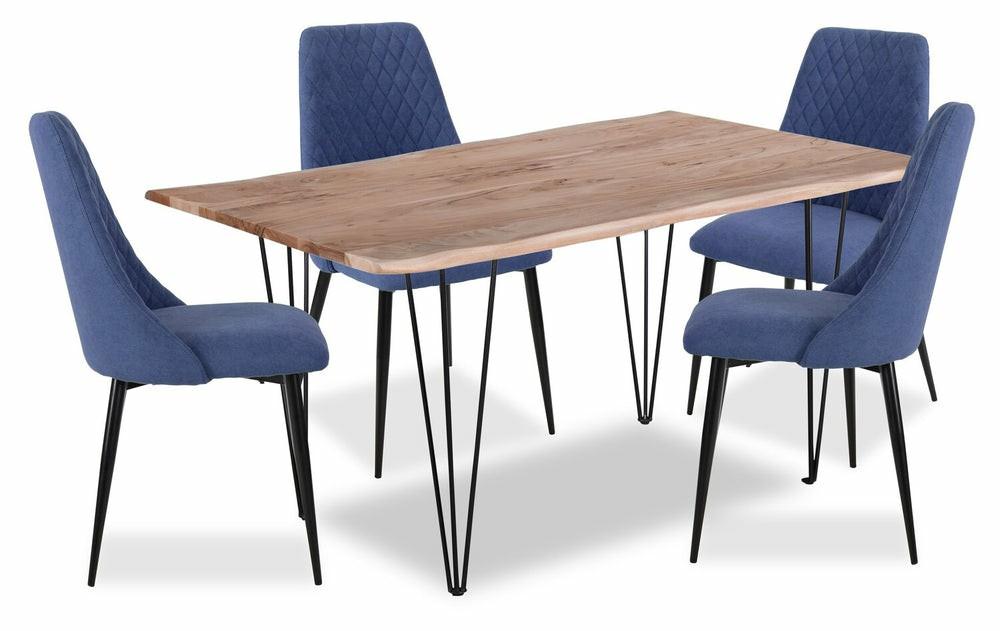 Miya 5Pc Dining Set With Table & 4 Chairs, Live Edge, Acacia Wood, Metal, 60″W – Navy Blue Dining Room