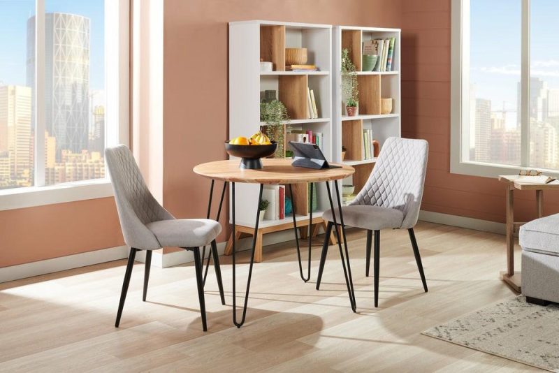 Miya Dining Chair With Polyester Fabric, Metal – Grey Dining Chairs