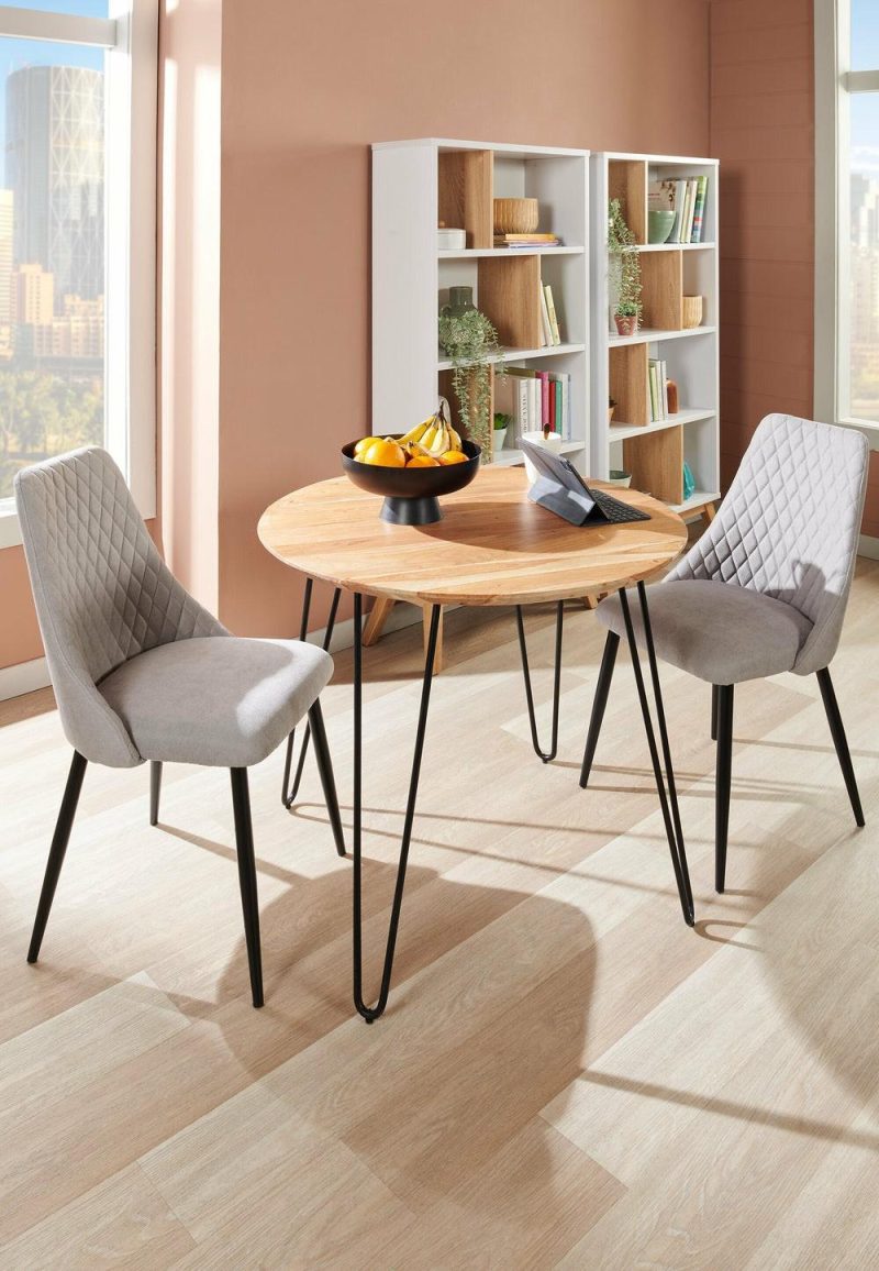 Miya Dining Chair With Polyester Fabric, Metal – Grey Dining Chairs