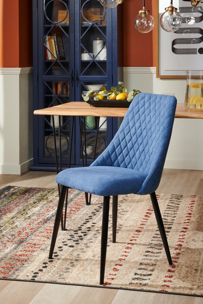 Miya Dining Chair With Polyester Fabric, Metal – Navy Blue Dining Chairs