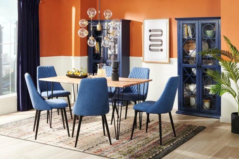 Miya Dining Chair With Polyester Fabric, Metal – Navy Blue Dining Chairs