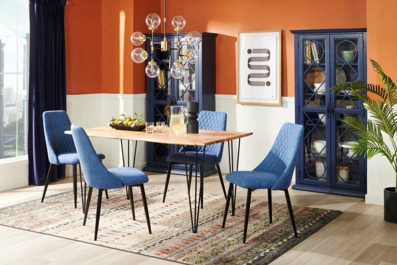 Miya Dining Chair With Polyester Fabric, Metal – Navy Blue Dining Chairs