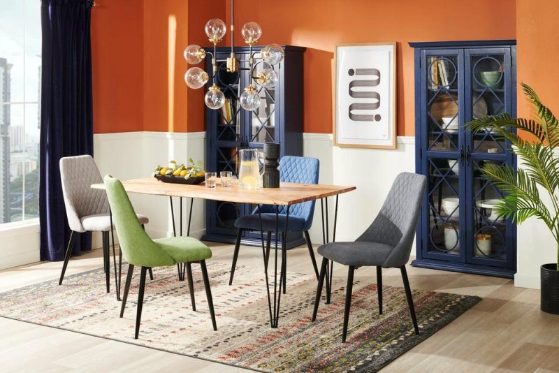 Miya Dining Chair With Polyester Fabric, Metal – Navy Blue Dining Chairs