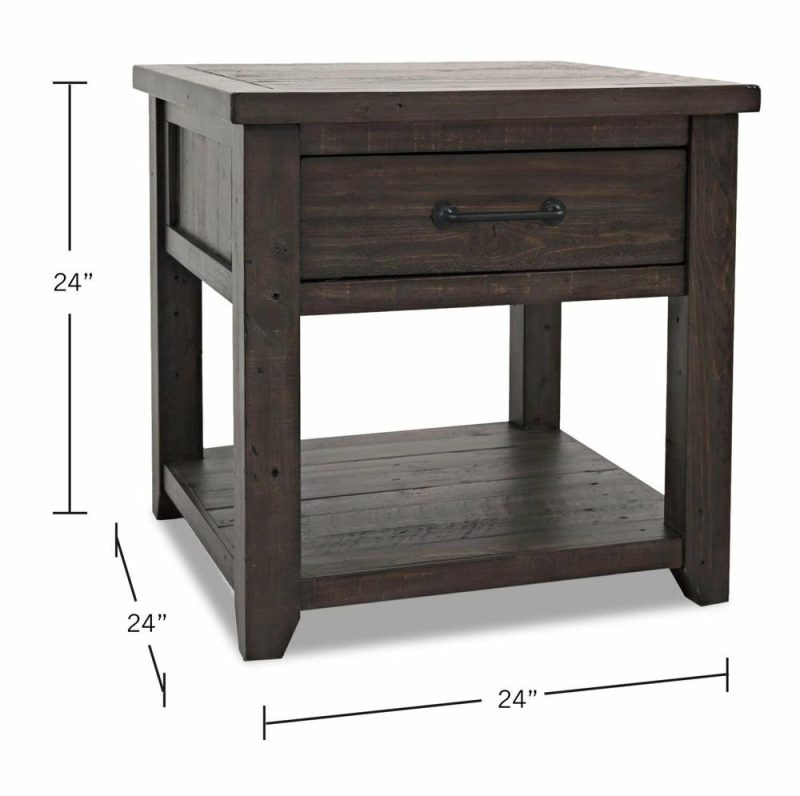 Morgan 24″ Rustic End Table With Storage And Shelf – Dark Brown With Reclaimed Wood End Tables