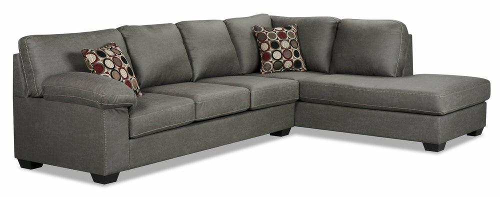 Morty 2-Piece Leather-Look Fabric Right-Facing Sofa Bed Sectional – Grey Furniture