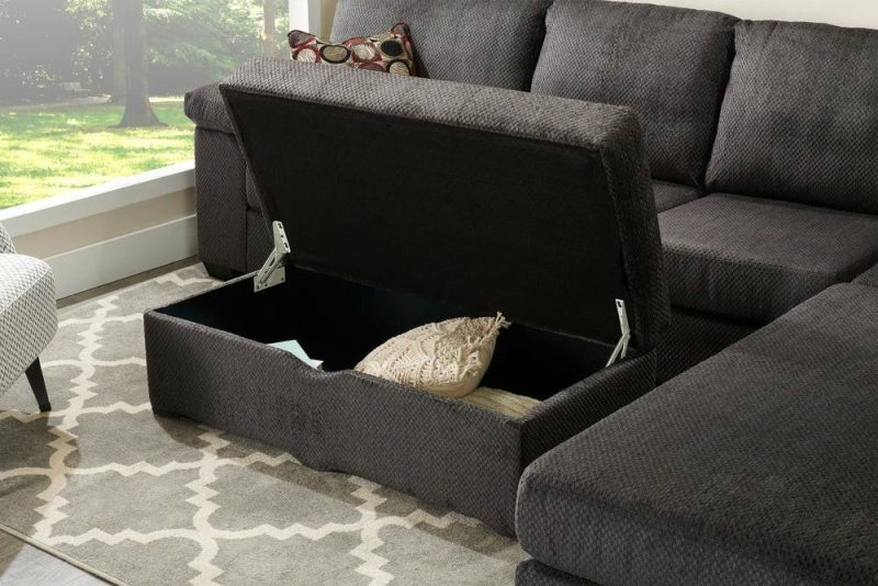 Morty Chenille Storage Ottoman – Grey Furniture