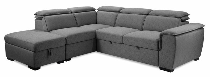 Myst 3-Piece Left-Facing Linen-Look Fabric Sleeper Sectional – Ash Furniture