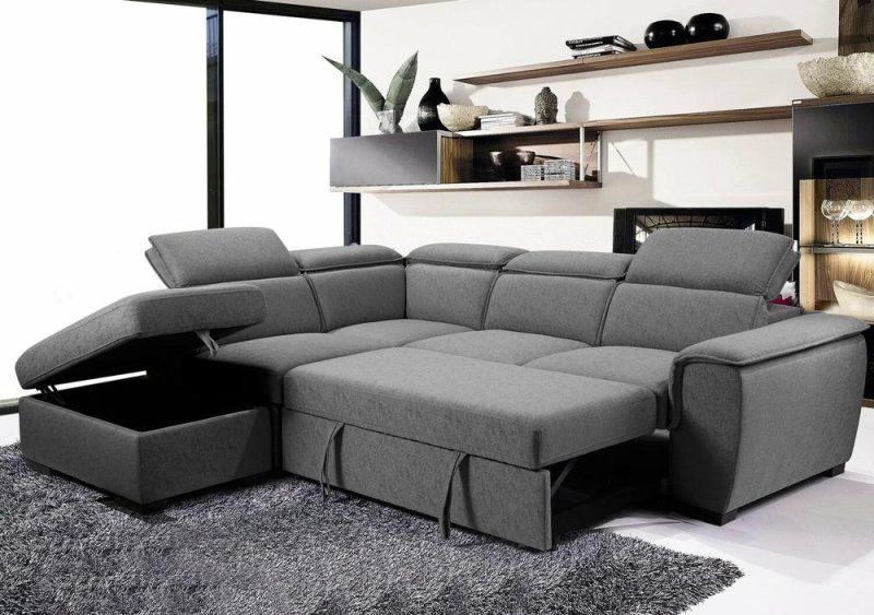 Myst 3-Piece Left-Facing Linen-Look Fabric Sleeper Sectional – Ash Furniture