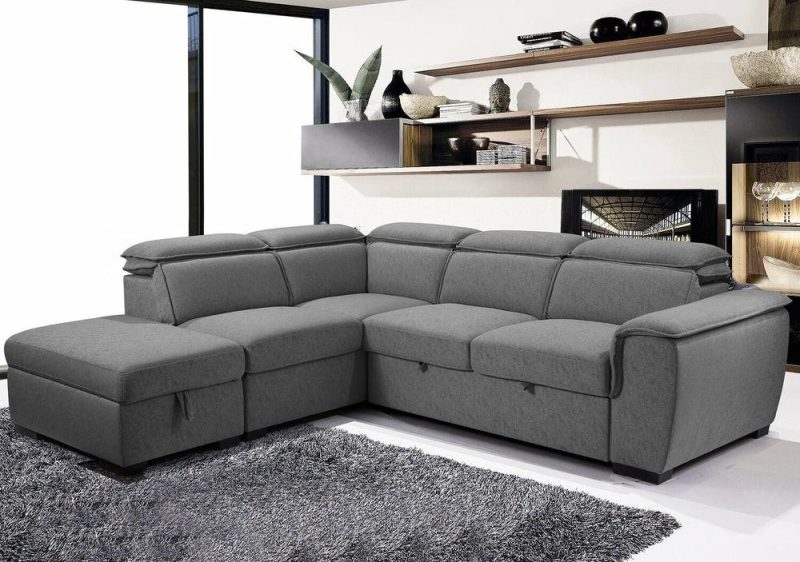 Myst 3-Piece Left-Facing Linen-Look Fabric Sleeper Sectional – Ash Furniture