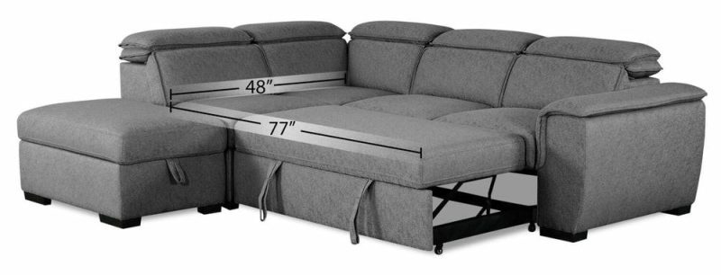 Myst 3-Piece Left-Facing Linen-Look Fabric Sleeper Sectional – Ash Furniture