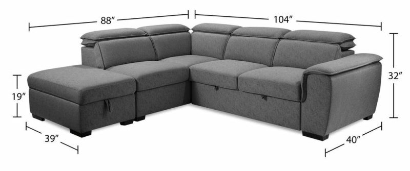 Myst 3-Piece Left-Facing Linen-Look Fabric Sleeper Sectional – Ash Furniture