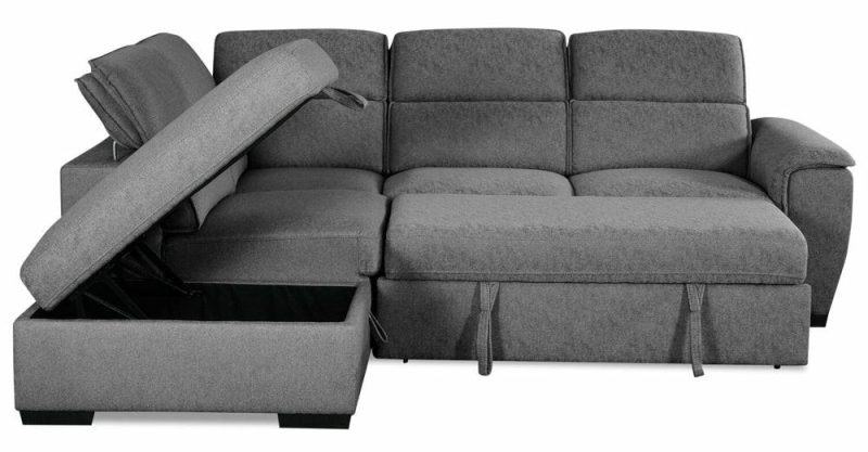 Myst 3-Piece Left-Facing Linen-Look Fabric Sleeper Sectional – Ash Furniture