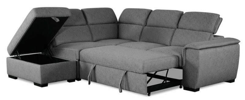 Myst 3-Piece Left-Facing Linen-Look Fabric Sleeper Sectional – Ash Furniture