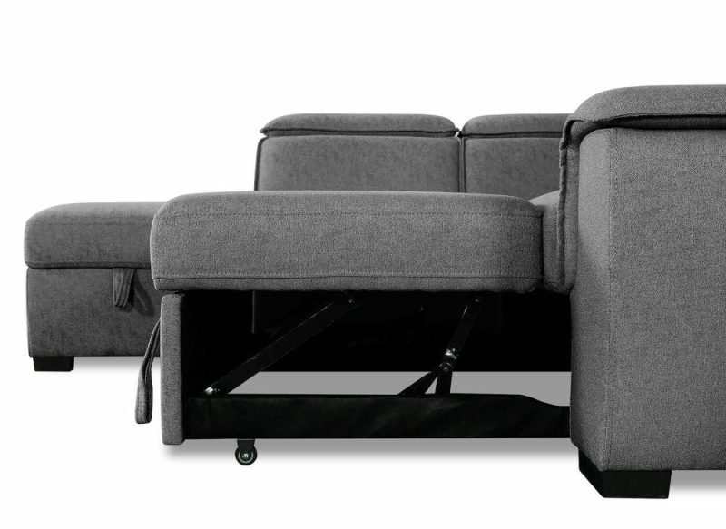 Myst 3-Piece Left-Facing Linen-Look Fabric Sleeper Sectional – Ash Furniture