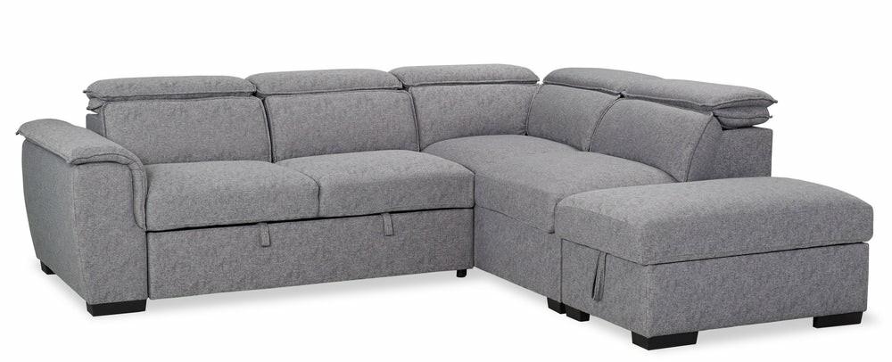 Myst 3-Piece Right-Facing Linen-Look Fabric Sleeper Sectional – Ash Furniture