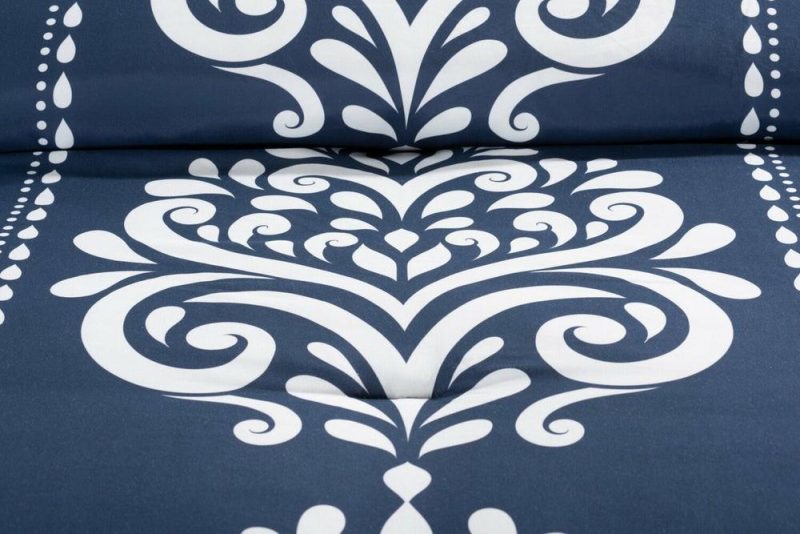 Navy Damask 3-Piece Full/Queen Comforter Set Bedding