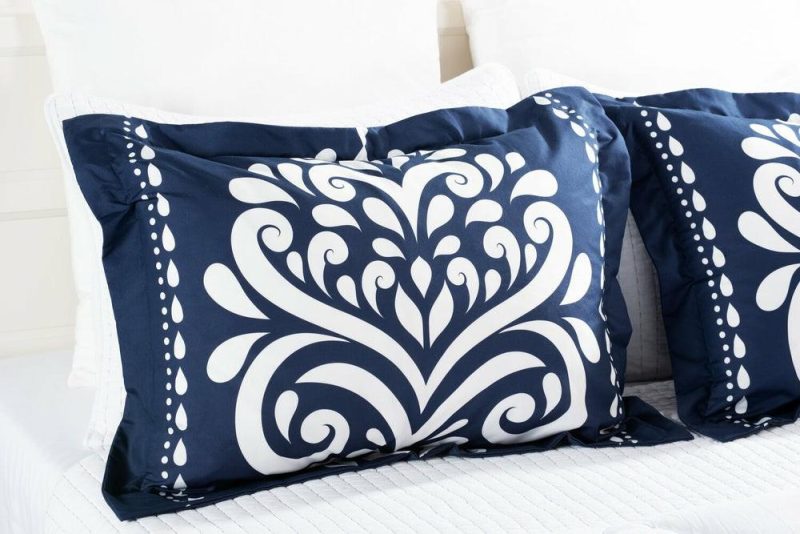 Navy Damask 3-Piece Full/Queen Comforter Set Bedding