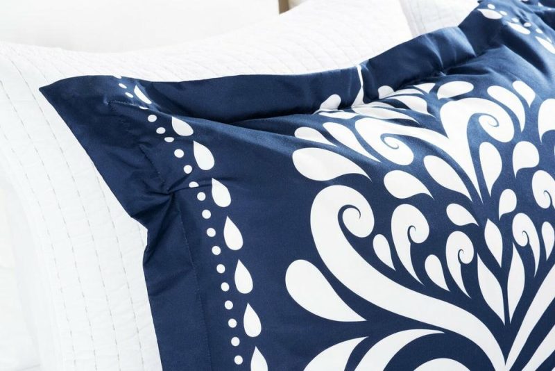 Navy Damask 3-Piece Full/Queen Comforter Set Bedding