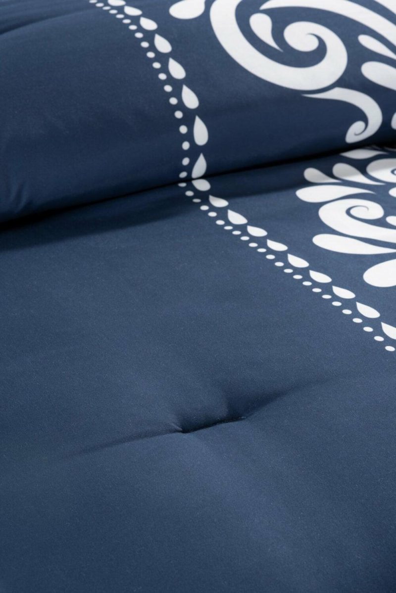 Navy Damask 3-Piece Full/Queen Comforter Set Bedding