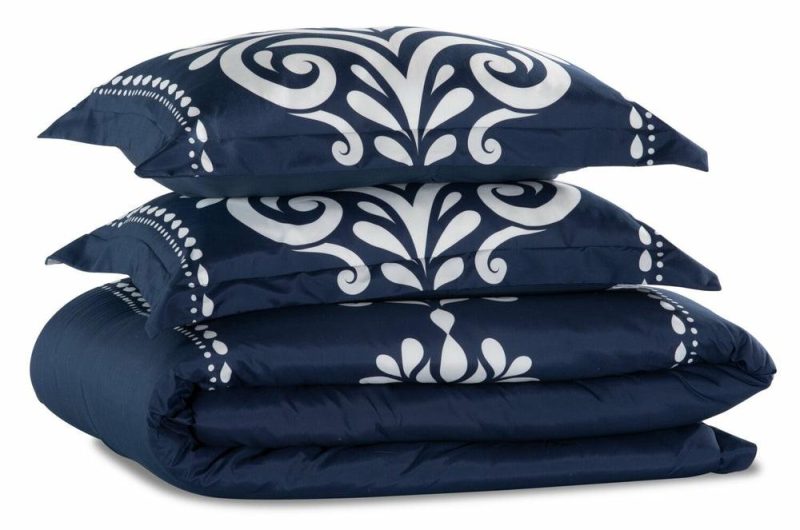 Navy Damask 3-Piece Full/Queen Comforter Set Bedding