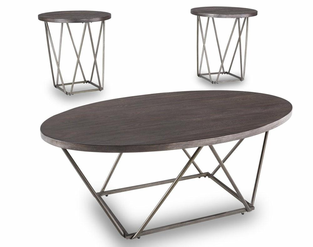 Neimhurst 47.5″ Modern Oval 3-Pack Coffee + 2 End Tables – Grey-Brown Top With Metal Legs Coffee Tables