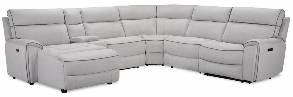 Newport 6-Piece Faux Suede Left-Facing Power Reclining Sectional – Grey Furniture