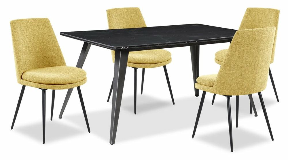 Nico 5Pc Dining Set With Table & 4 Fig Chairs, Sintered Stone Top, Metal, 60″W – Black & Yellow Dining Room