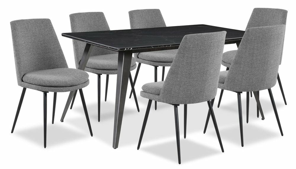 Nico 7Pc Dining Set With Table & 6 Fig Chairs, Sintered Stone Top, Metal, 60″W – Black & Grey Dining Room