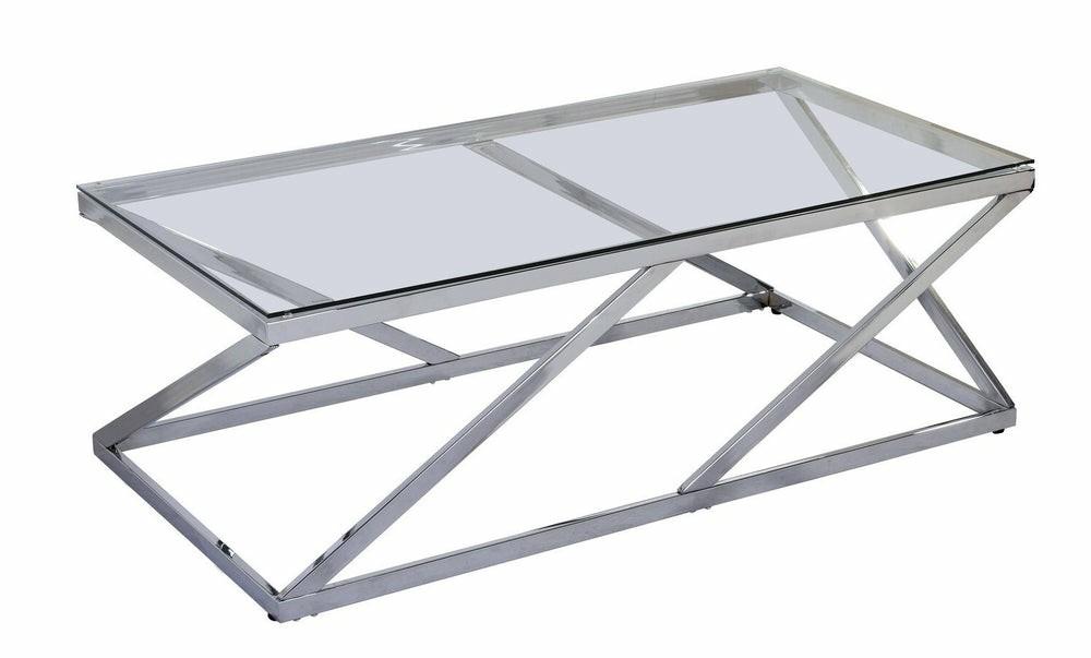 Nixon 47.25″ Modern Glass Top Coffee Table – Chrome With Metal Base Coffee Tables