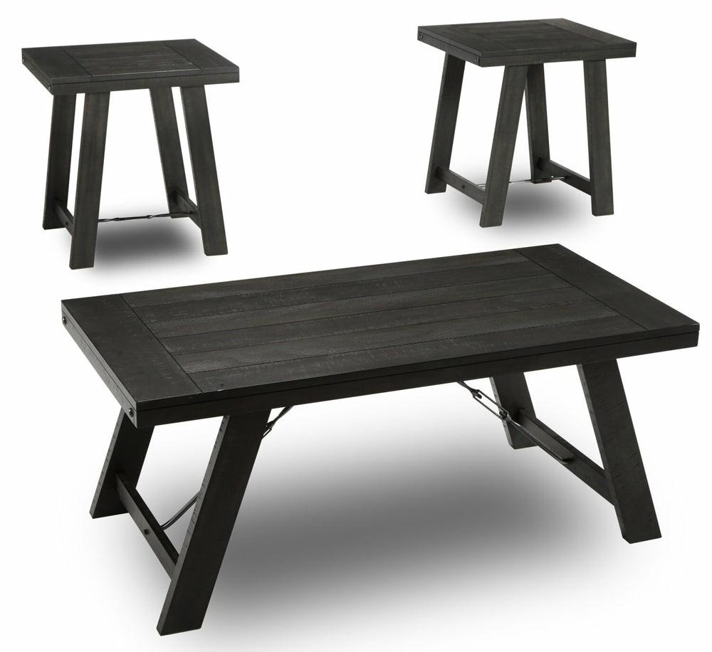 Norbrook 48.13″ Rustic 3-Pack Coffee + 2 End Tables – Distressed Black Wood Coffee Tables