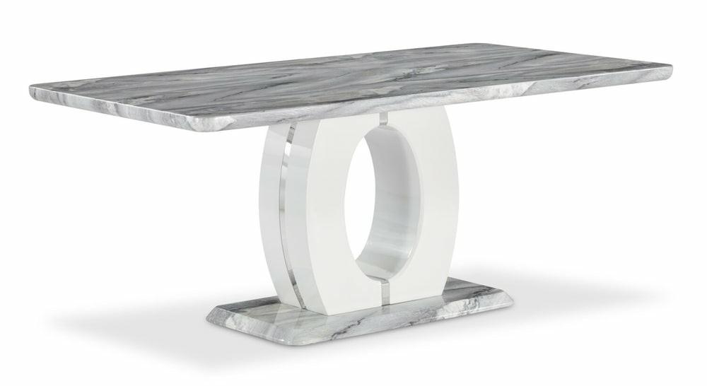 Nova Dining Table With Marble-Look Top, Pedestal Base, 71″W – White Dining Room