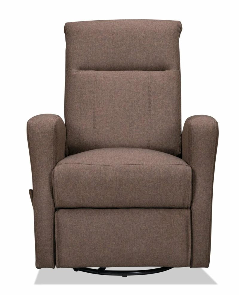 Nyla 30″ Brown Linen-Look Fabric Swivel Rocker Reclining Chair Accent Chairs