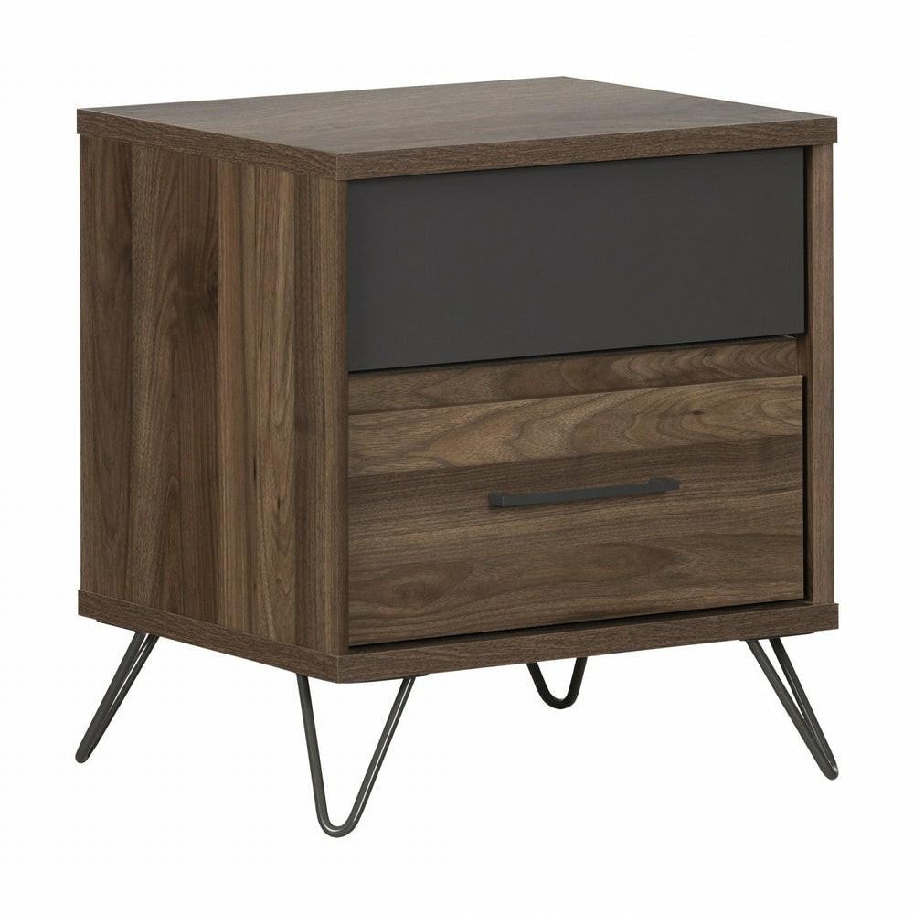 Olvyn 2-Drawer Nightstand – Natural Walnut Charcoal Bedroom