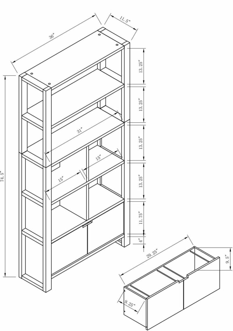 Oscar Owen 36″ Bookcase With Drawer & 6 Shelves – Espresso Bookcases