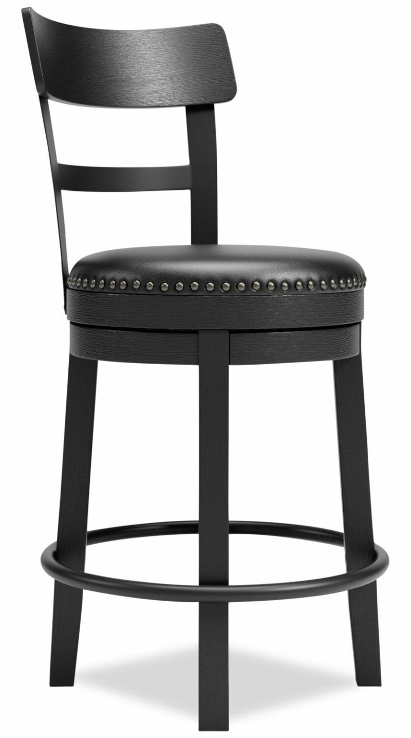 Otis Counter-Height Stool With Swivel Seat, Vegan Leather Fabric, Metal – Black Bar Stools